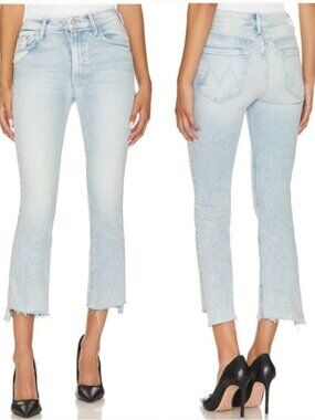 MOTHER The Insider Crop Step Fray Jeans in Smooth Sailing Size 24